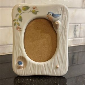 Takahashi Porcelain Photo Frame Robin Bird Tree Bark Japan 3 5/8" x 3"